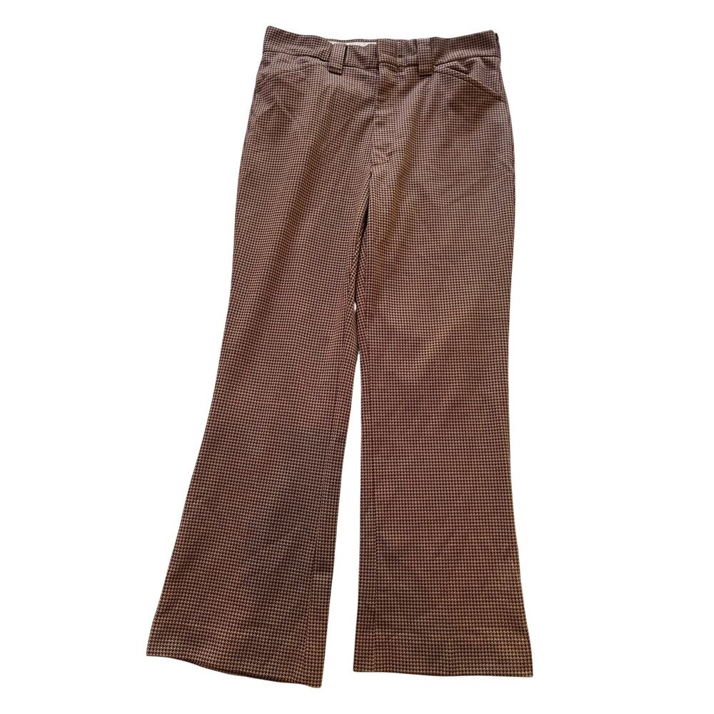 Vintage 70s Men's Brown Houndstooth Flare Pants 32x28.5 Bell Bottom Trousers